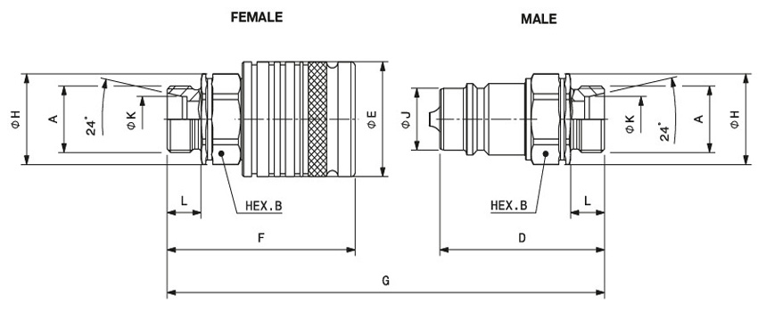 Cupla seria I/IP filet exterior METRIC L poza tehnica
