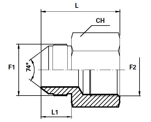 Adaptor trecere filet TATA JIC 74° - MAMA BSPP poza tehnica