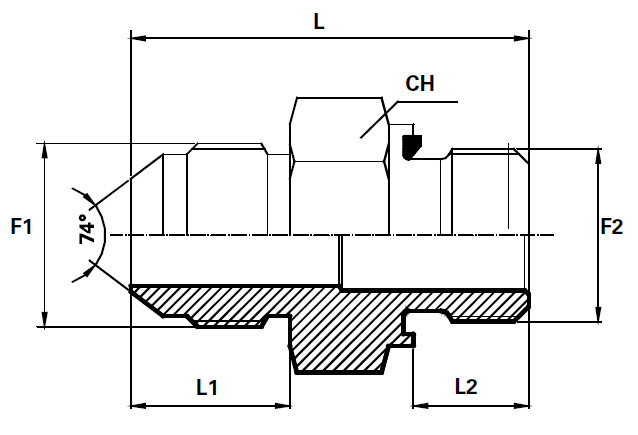 Niplu trecere filet JIC 74° - BSPP GG poza tehnica